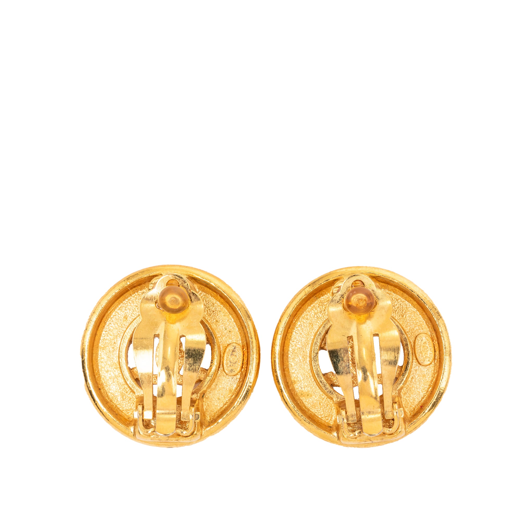 CC Gold Plated Round Clip On Earrings - Image 2