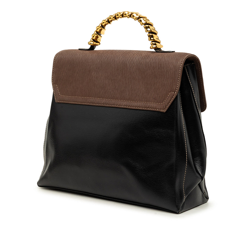 Bicolor Leather Velazquez Twist Top Handle Bag - Image 2