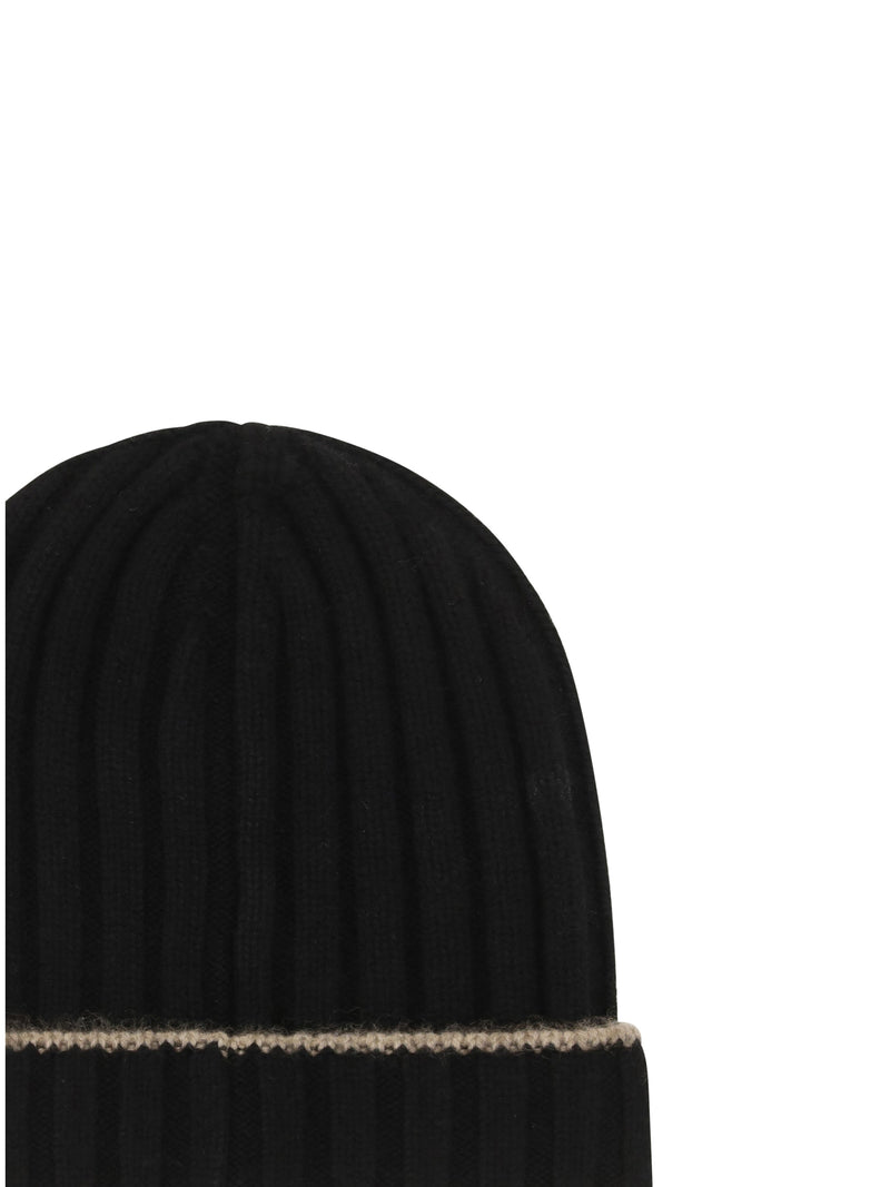 Brunello Cucinelli M2240900 Ribbed Cashmere Beanie — Black Kashmir/capra Hircus Beanies