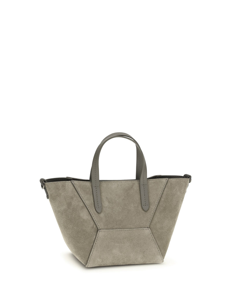 Brunello Cucinelli Panelled Calf Leather Shoulder Bag — Beige