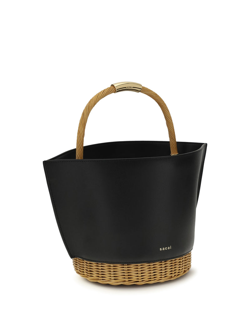 Sacai Leather And Rattan Shoulder Bag — Black Calf