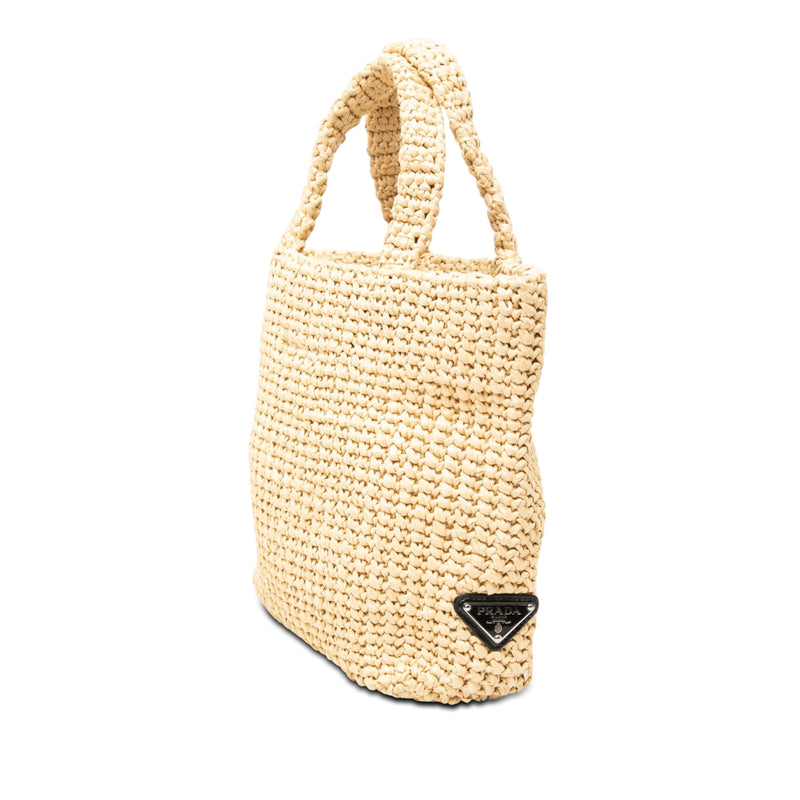 Small Raffia Effect Crochet Embroidered Logo Tote - Image 2