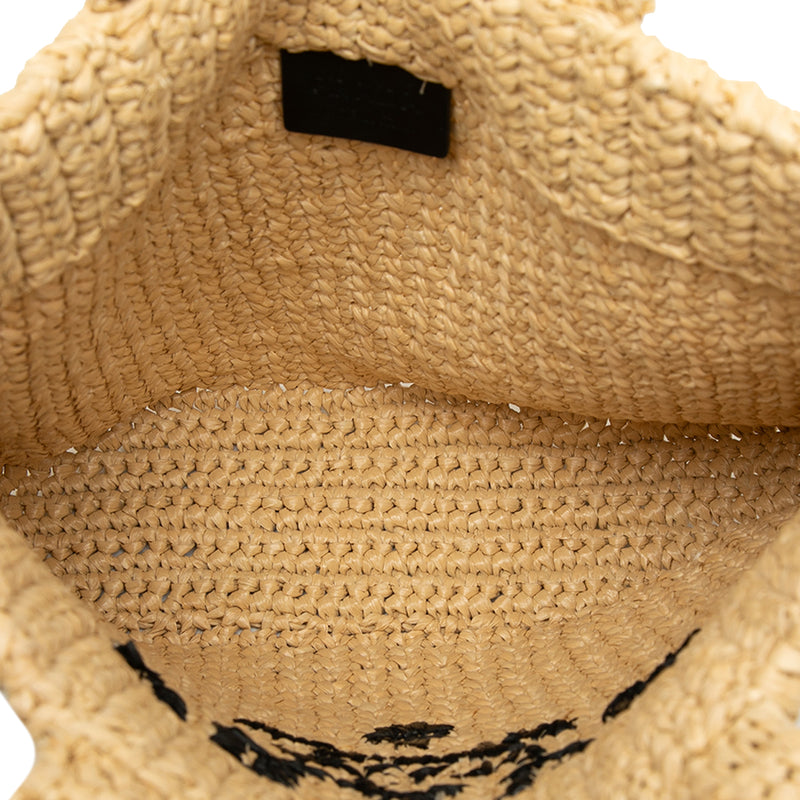 Small Raffia Effect Crochet Embroidered Logo Tote - Image 4
