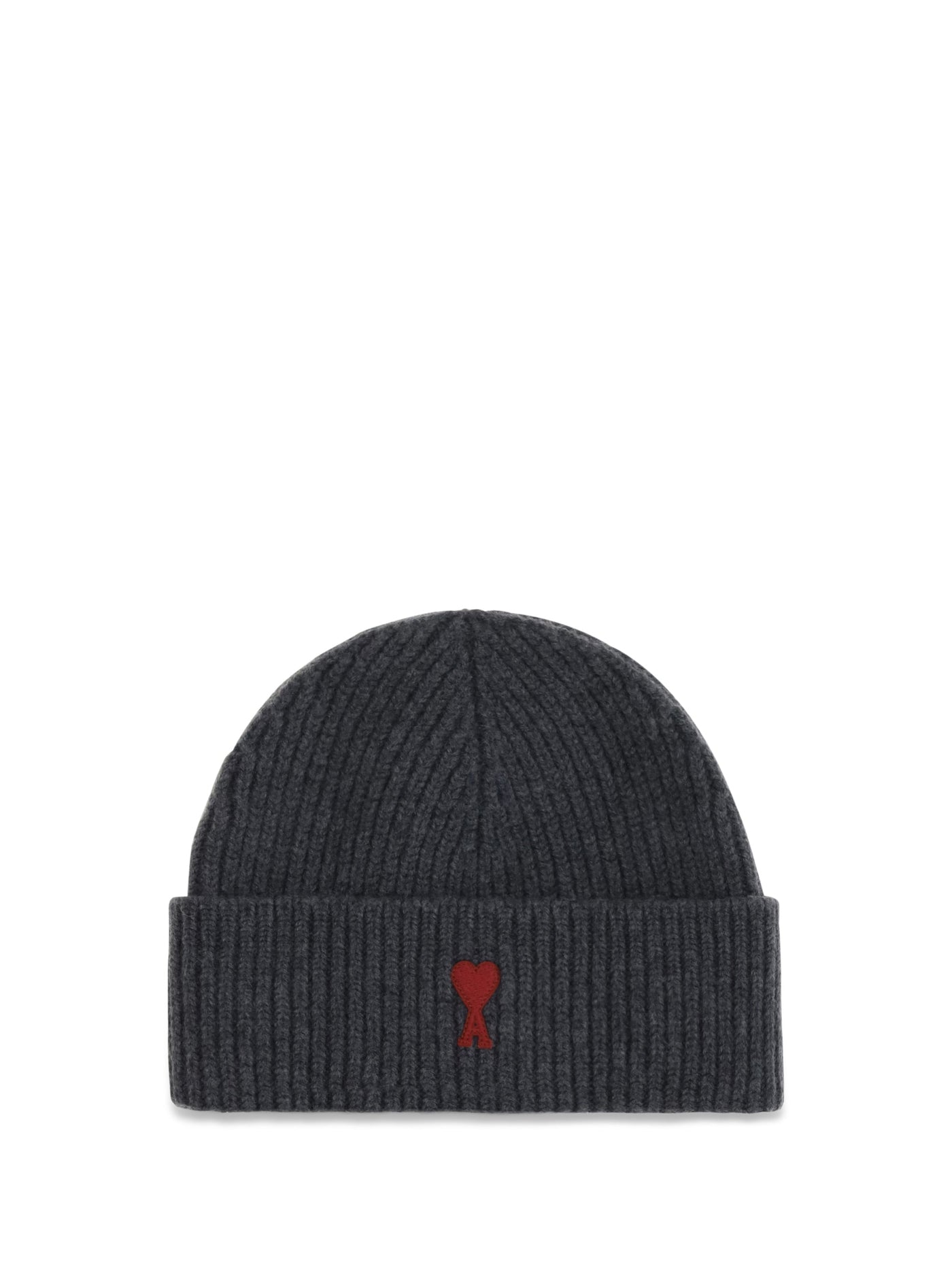 Ami Paris Bfuha116018 Beanie — Gray Merino Wool Ovis Aries Beanies