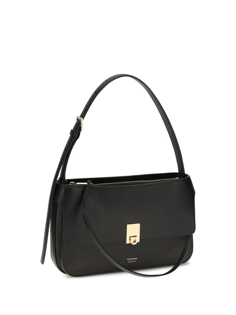 Ferragamo Mini Cara Shoulder Bag — Black Calf Leather Bos Taurus