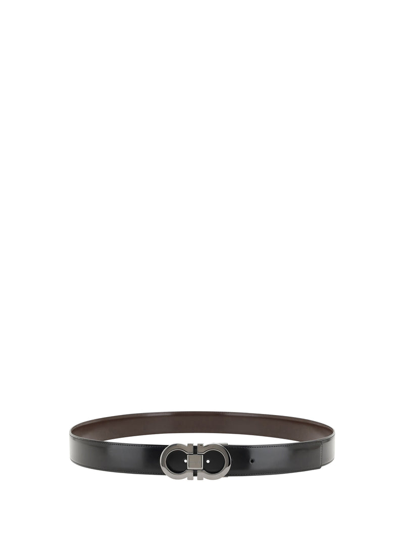Ferragamo Reversible Leather With Gancini Buckle Belt — Black Calf