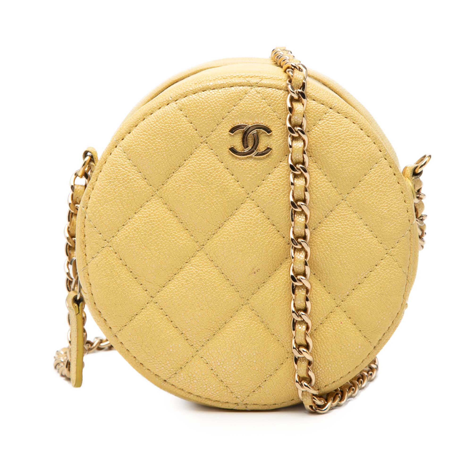 CC Quilted Caviar Round Clutch With Chain - Image 1