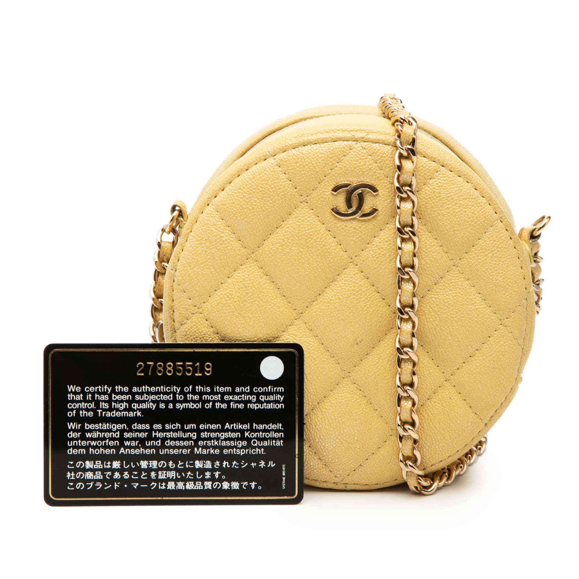 CC Quilted Caviar Round Clutch With Chain - Image 8