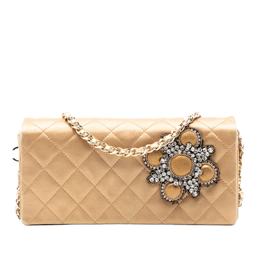 Quilted Satin Crystal Chain Clutch - Image 1