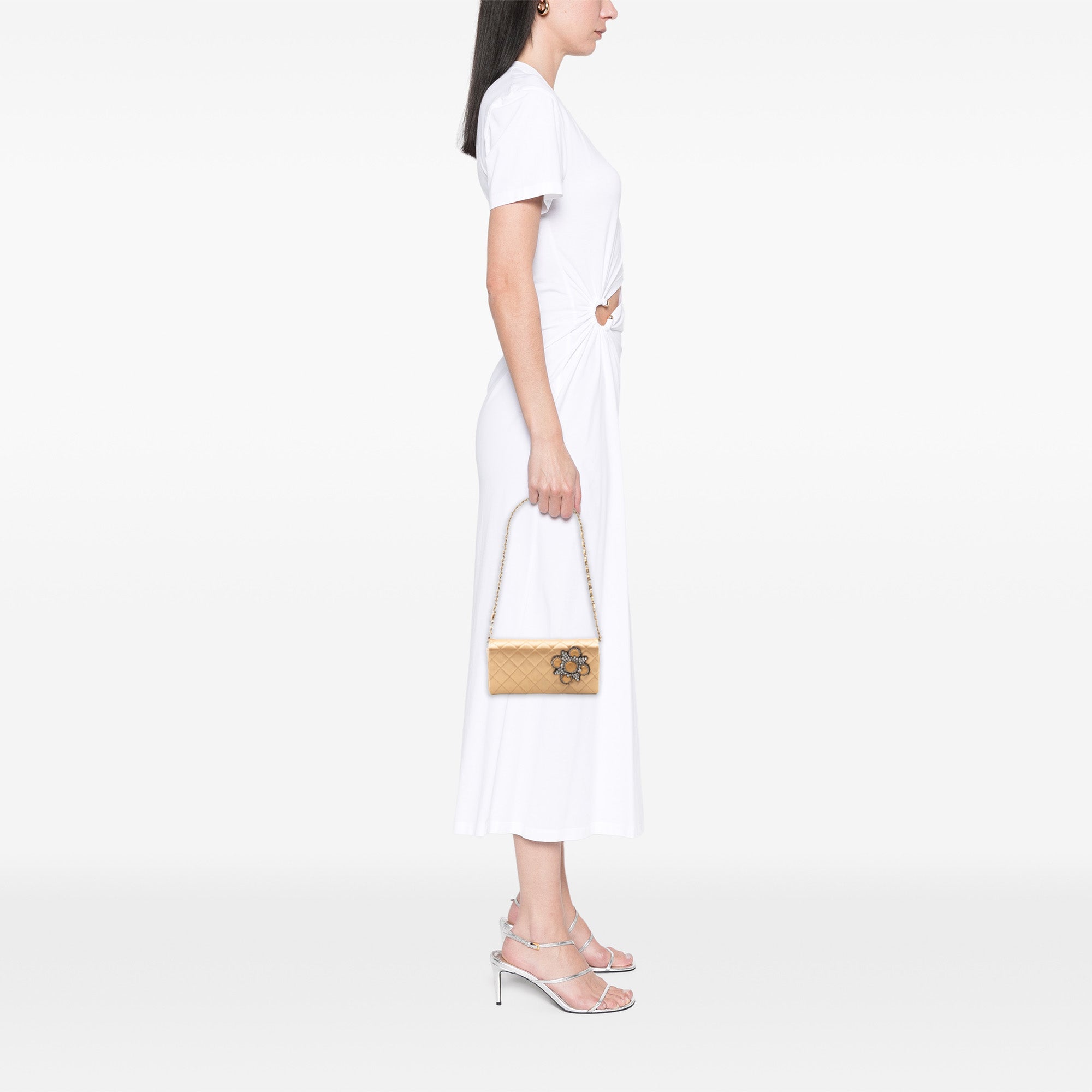 Quilted Satin Crystal Chain Clutch - Image 7