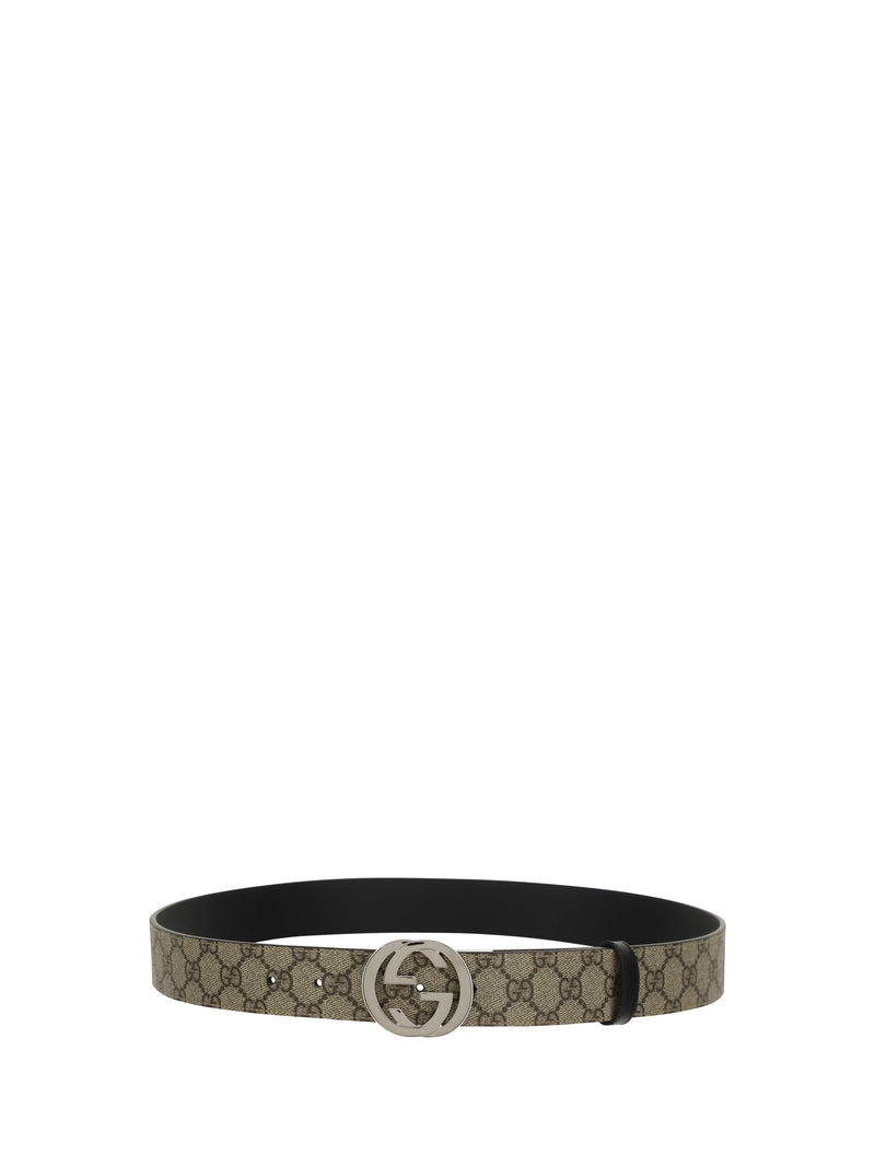 Gucci Logo-Engraved Buckle Gg Monogram Belt — Beige Cotton