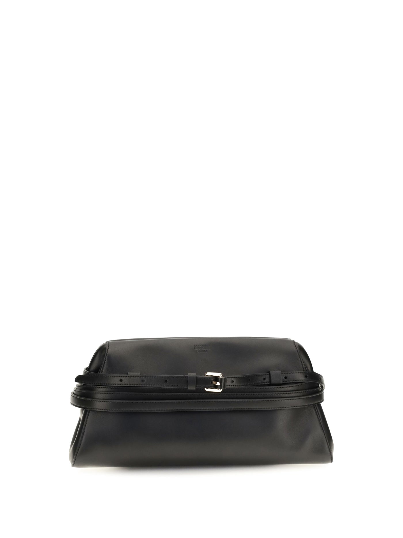 Moschino Wrapped Belt Detail Nappa Leather Shoulder Bag — Black