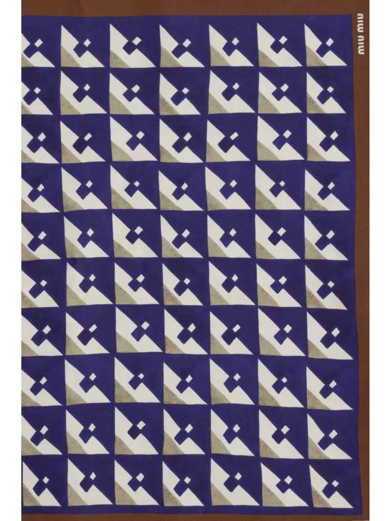 Miu Miu Geometric-Print Silk Scarf — Brown Scarfs