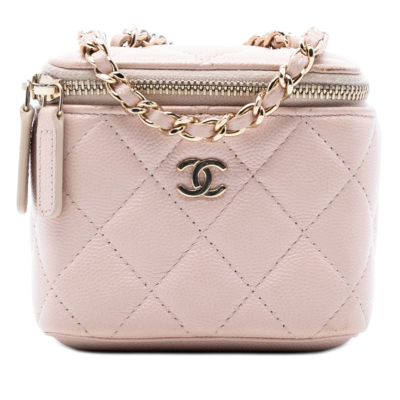 Mini CC Quilted Caviar Vanity Case with Chain