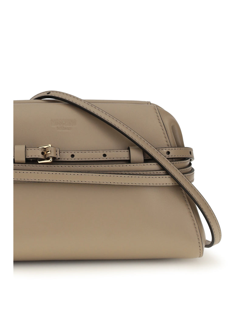 Moschino Belt-Detail Hircus Goatskin Clutch — Beige