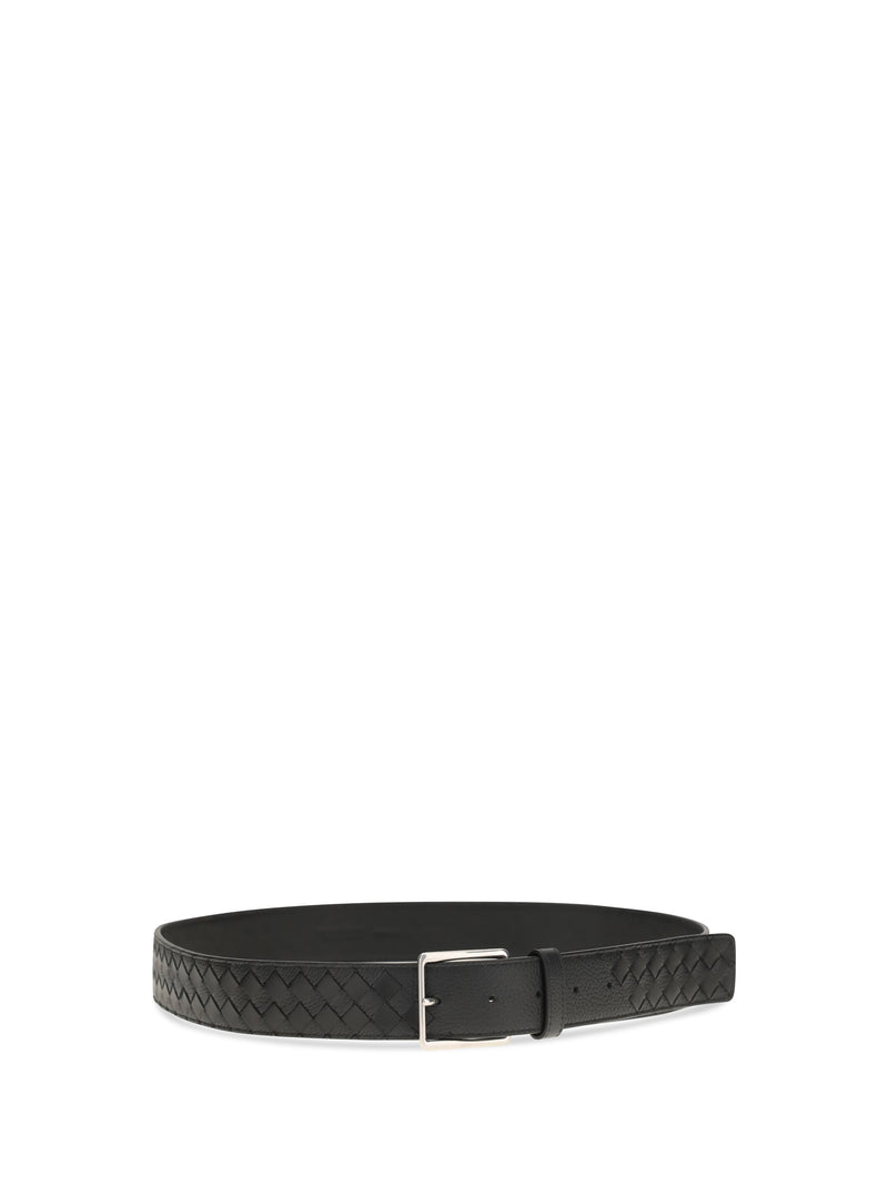 Bottega Veneta Intreccio Belt — Black Lambskin