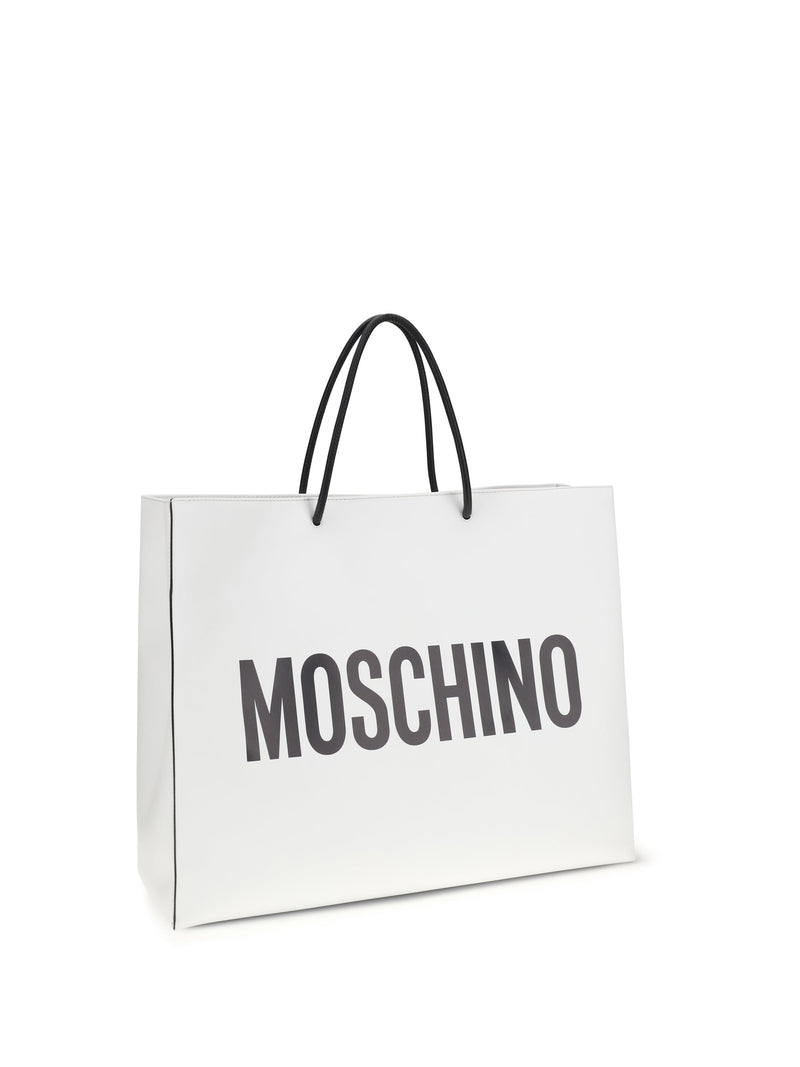Moschino Logo-Print Calf Leather Shoulder Bag — White