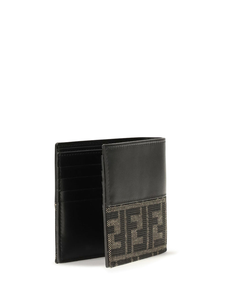 Fendi Ff Jacquard Bifold Wallet — Black Calf Leather Bos Taurus
