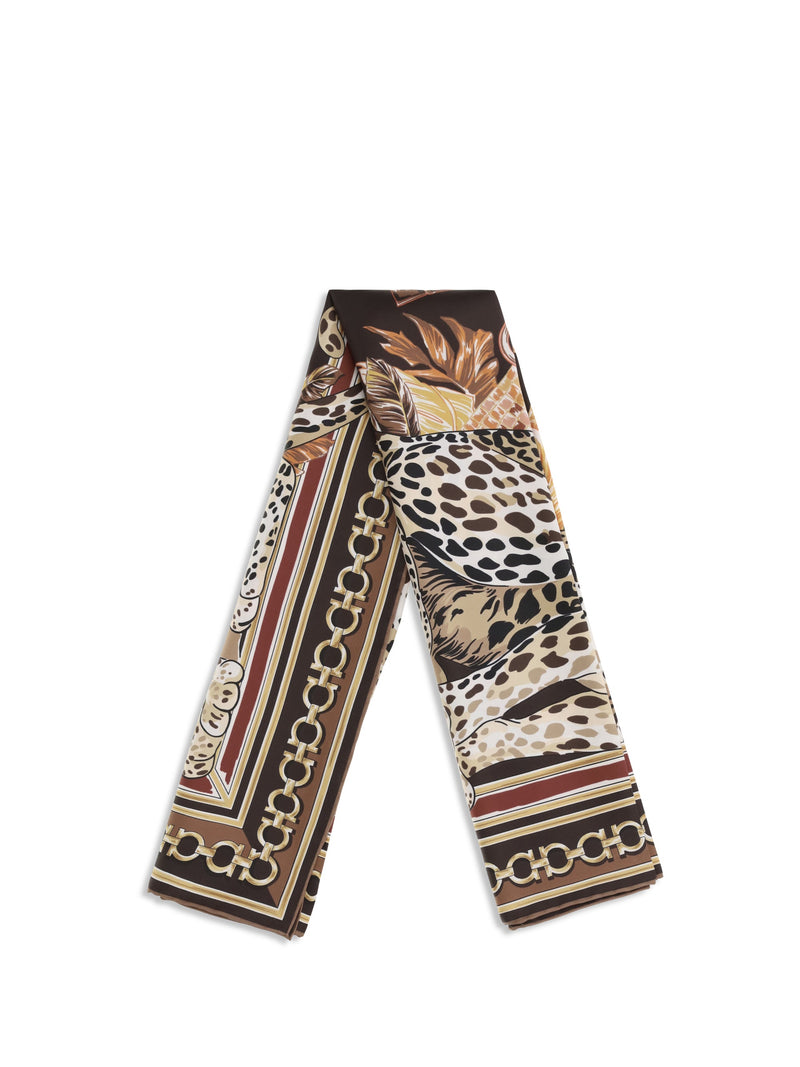 Ferragamo Leopard-Print Silk Scarf — Brown Scarfs