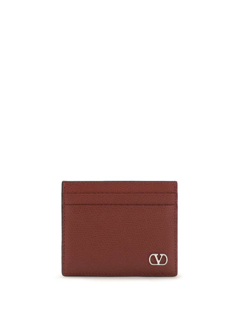 Valentino Garavani Vlogo Signature Grained Calf Card Case — Red Leather Cases