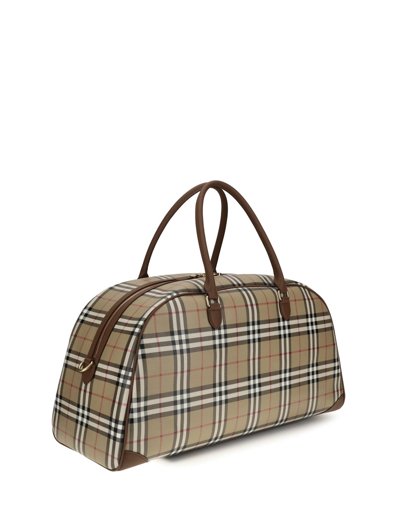 Burberry Archival Check Cotton Top Handle Bag — Beige