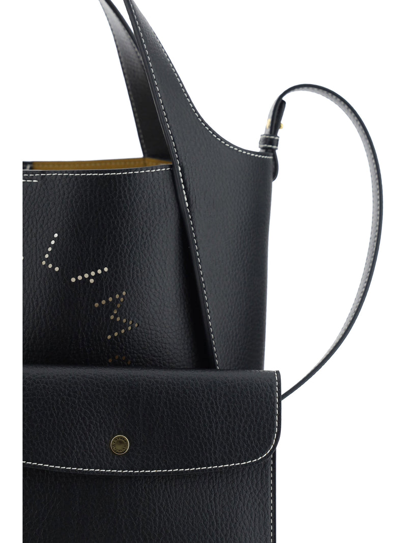 Stella Mccartney Perforated-Logo Faux Leather Shoulder Bag — Black Polyamide
