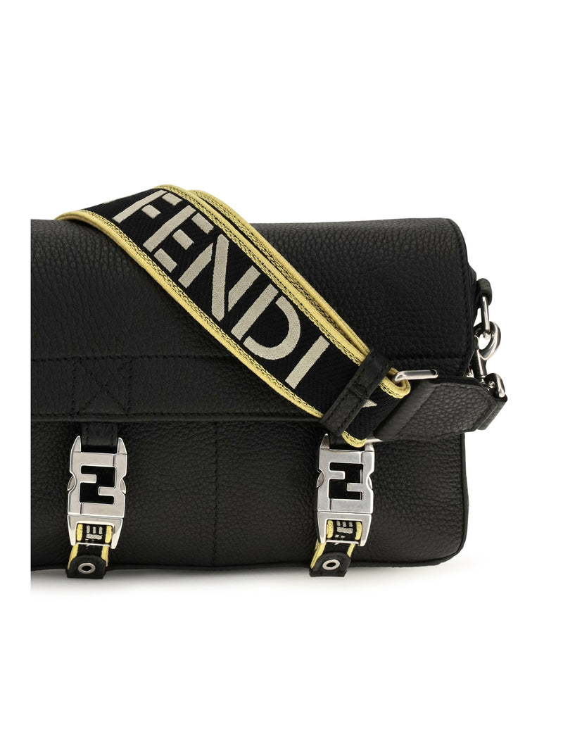 Fendi Flow Romano Crossbody Bag — Black Calf Leather