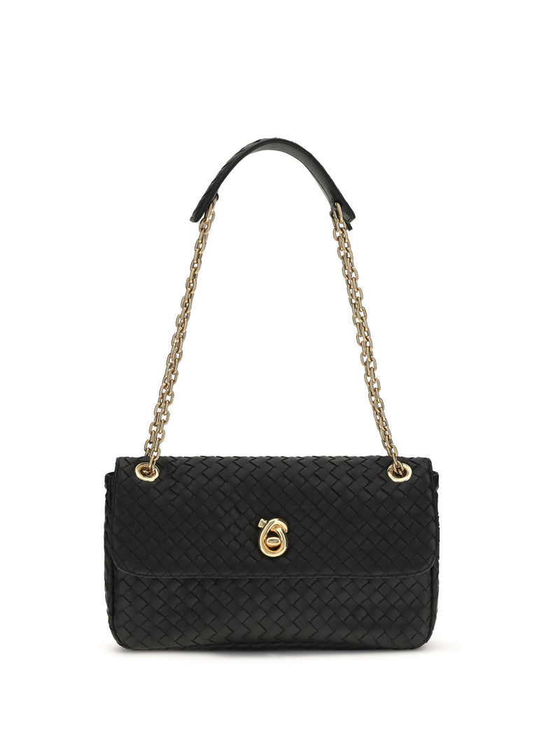 Bottega Veneta Intreccio Shoulder Bag — Black Lamb Leather