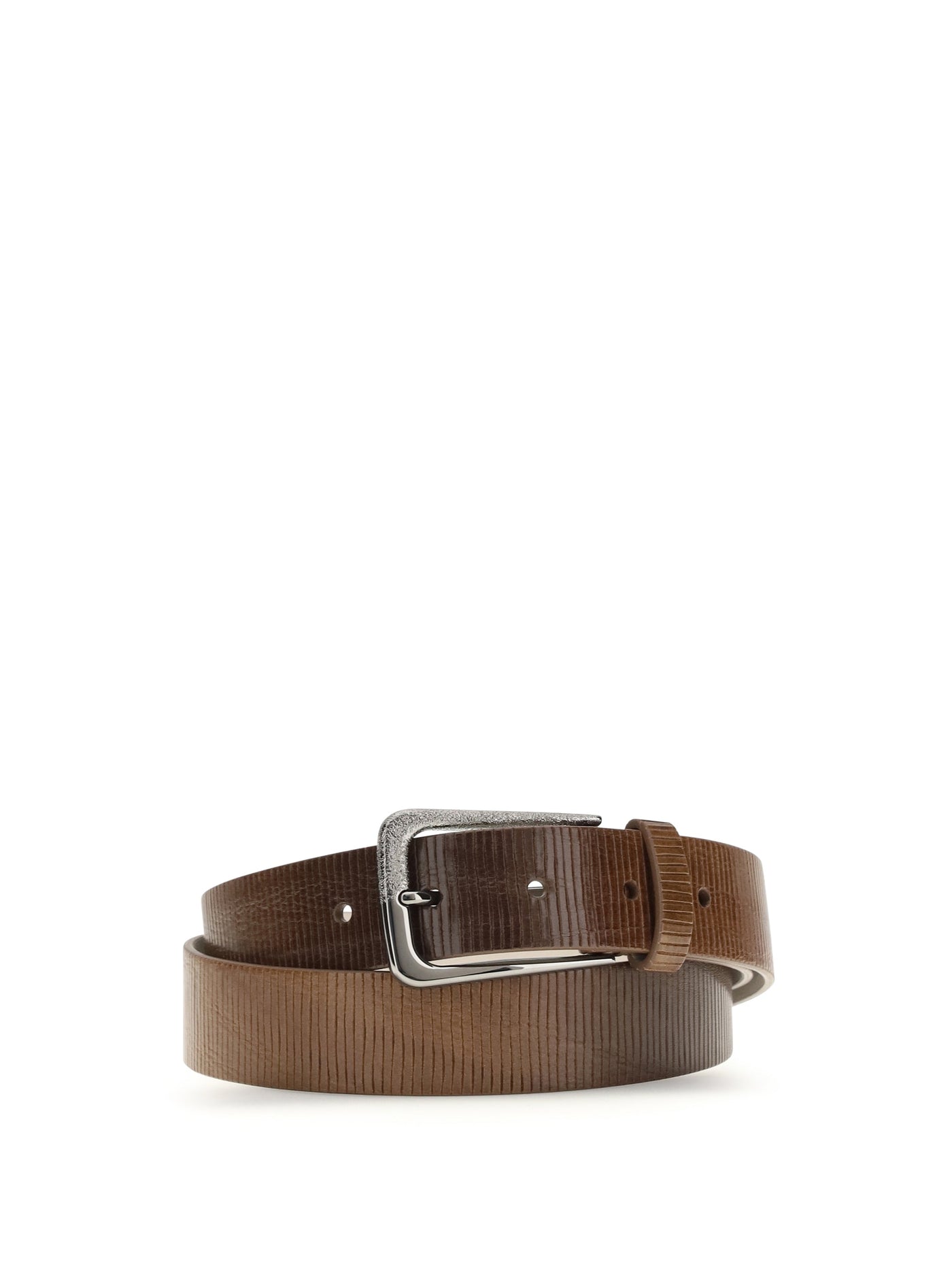 Brunello Cucinelli Hand-Carved Calf Leather Belt — Brown Bos Taurus