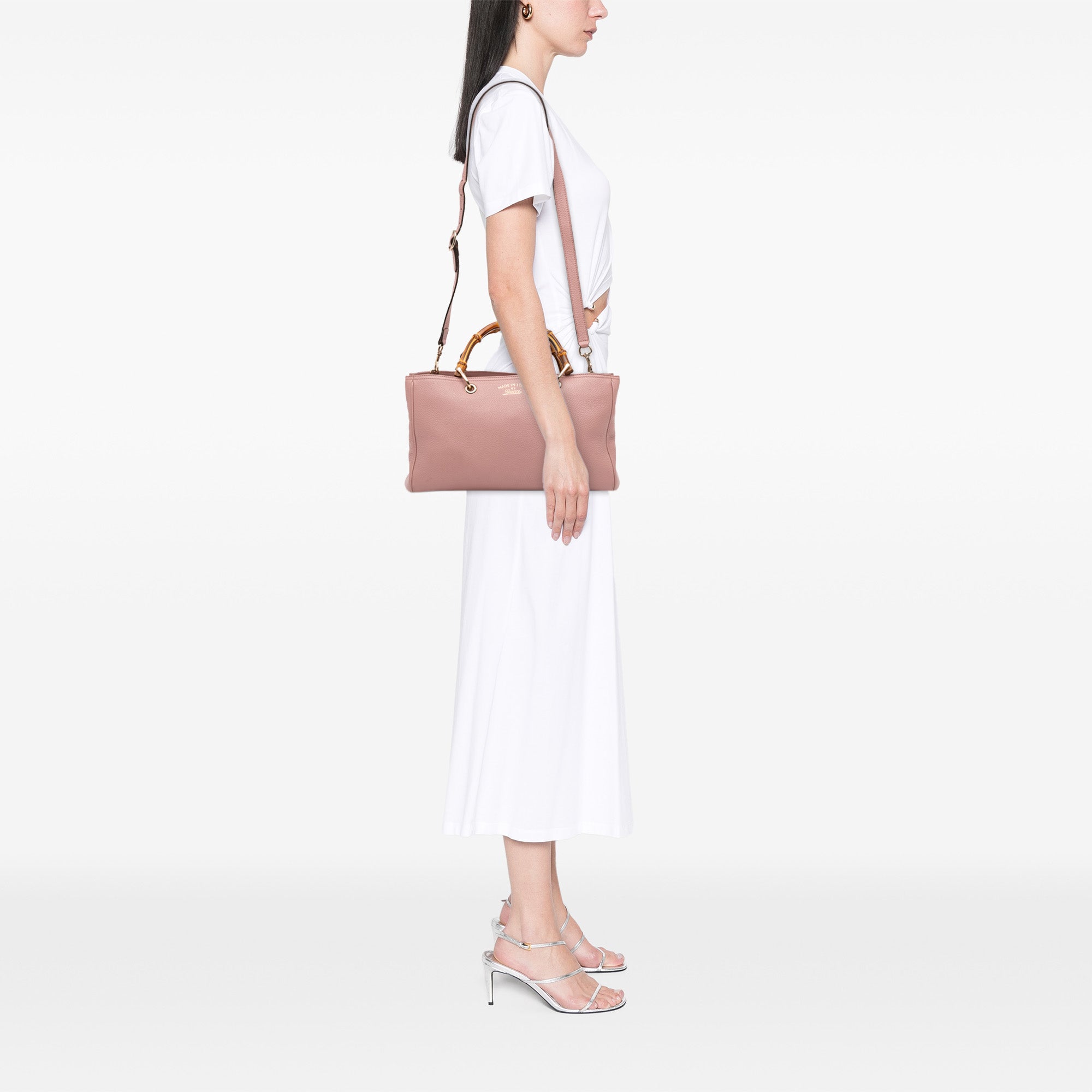 Medium Calfskin Bamboo Shopper Satchel - Image 14