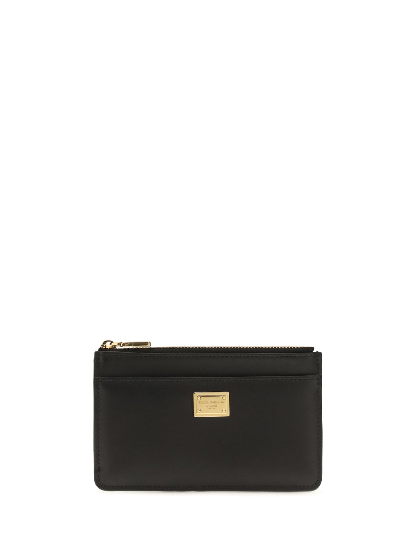 Dolce & Gabbana Leather Zip Card Holder Case — Black Calf Bos Taurus Wallet