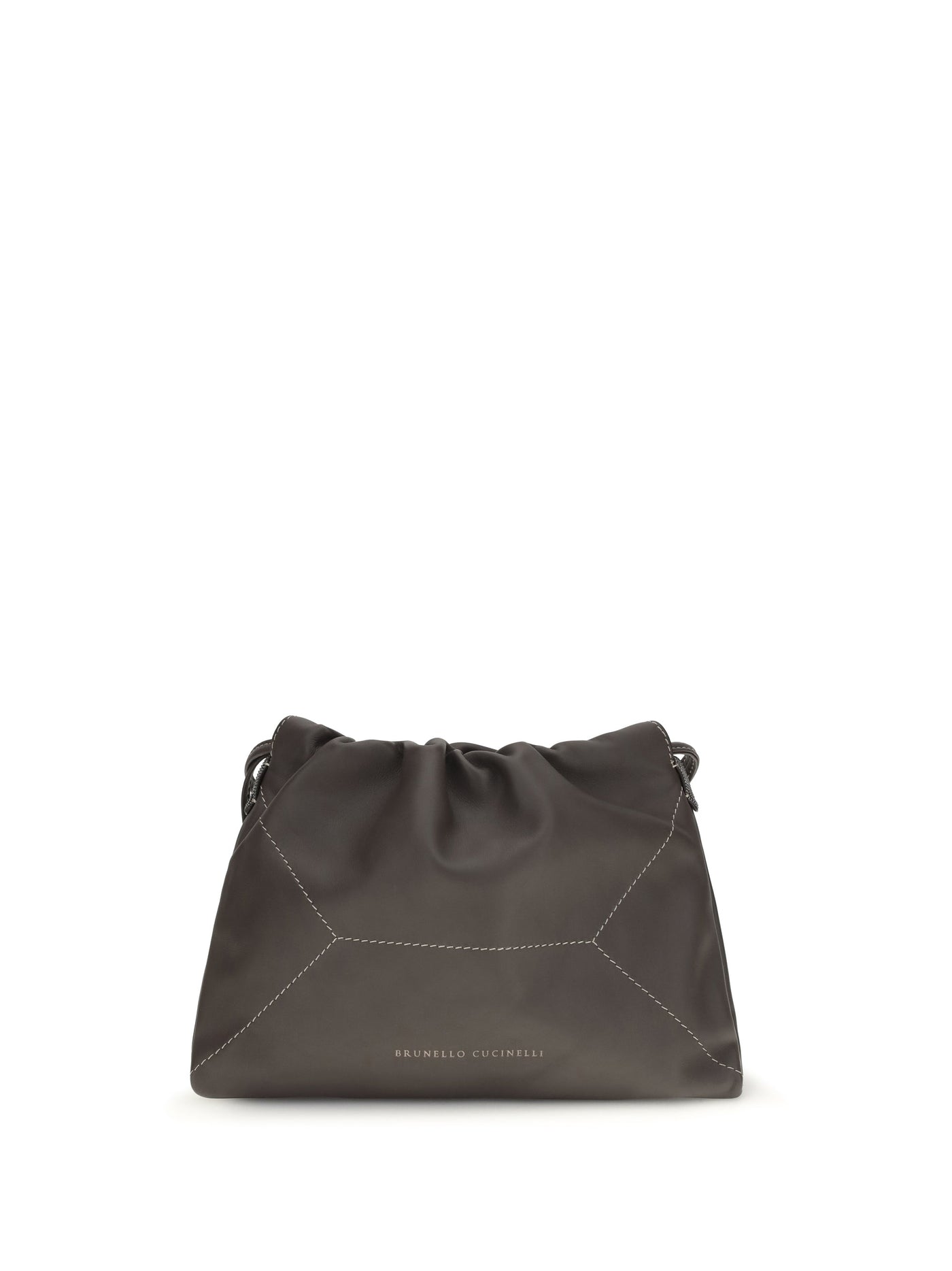 Brunello Cucinelli Calf Leather Gathered Shoulder Bag — Brown Bos Taurus