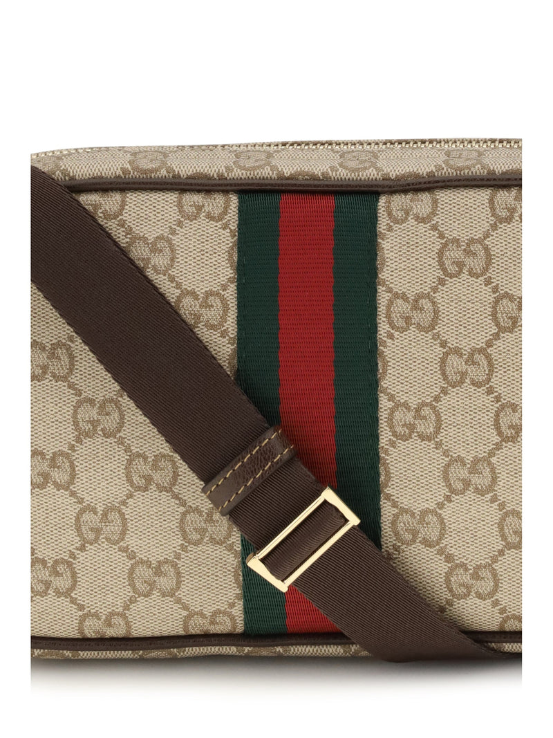 Gucci Gg Fabric With Web Stripe Shoulder Bag — Beige