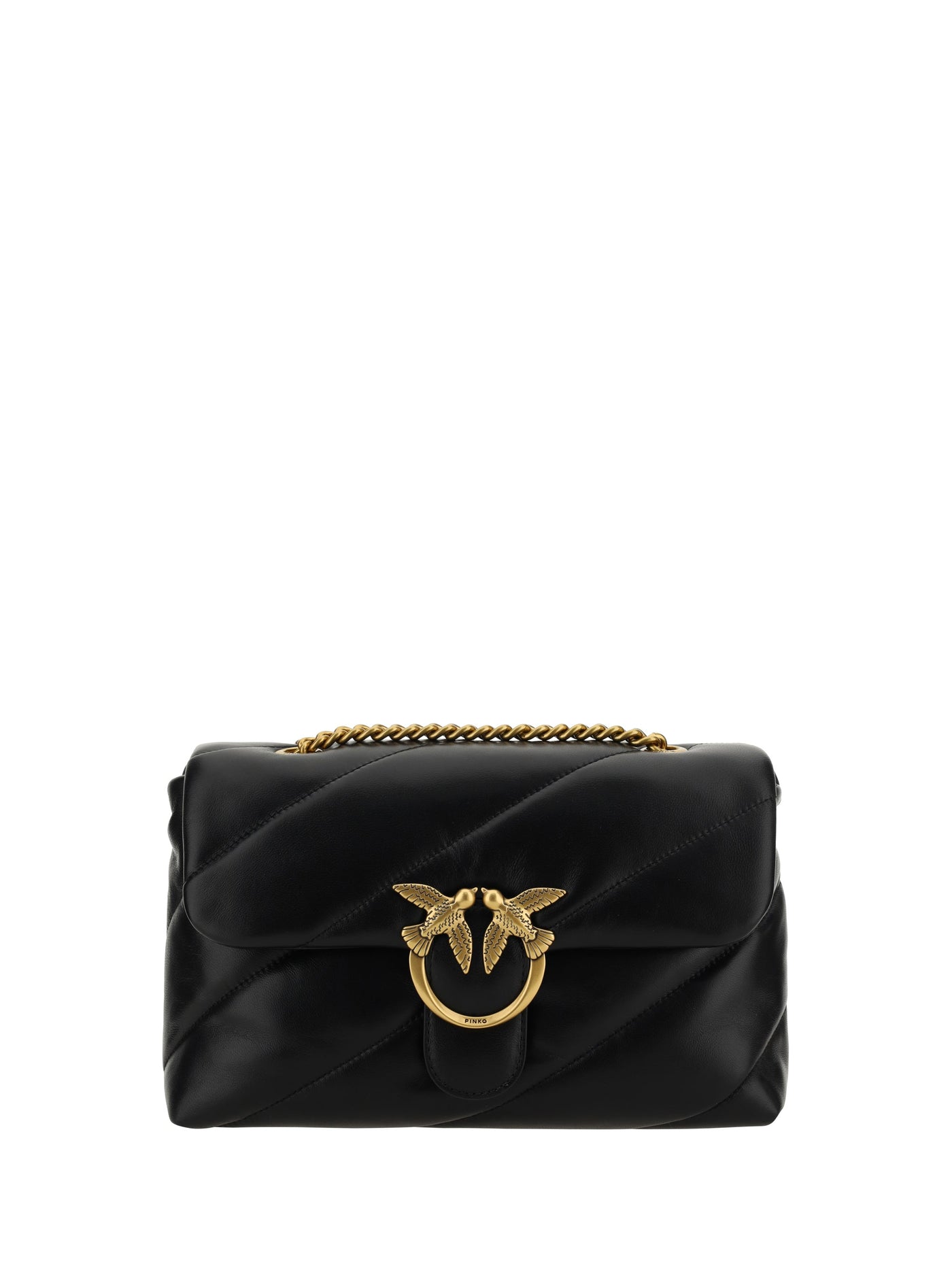Pinko Love Shoulder Bag — Black Calf Leather Bos Taurus