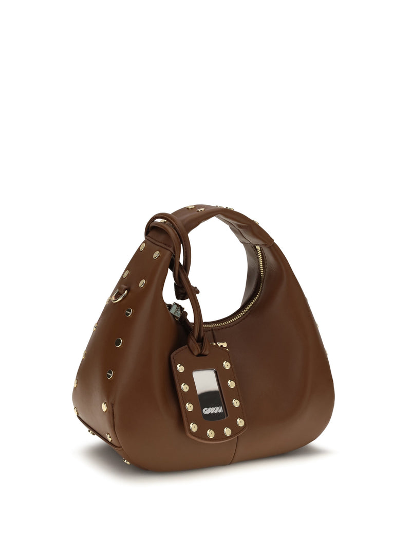 Ganni Studded Lambtouch Hobo Bag — Brown