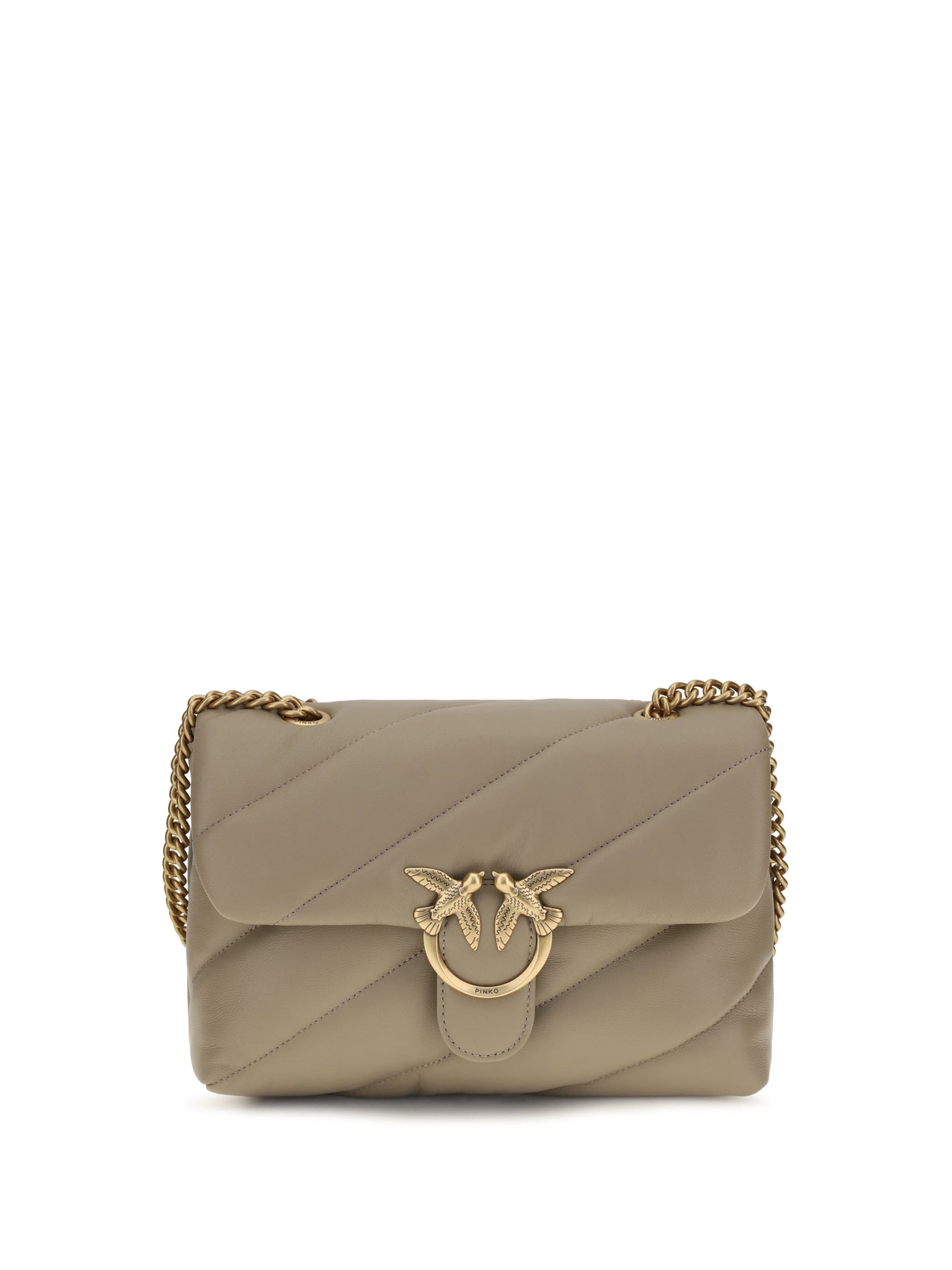 Pinko Love Shoulder Bag — Beige Calf Leather Bos Taurus