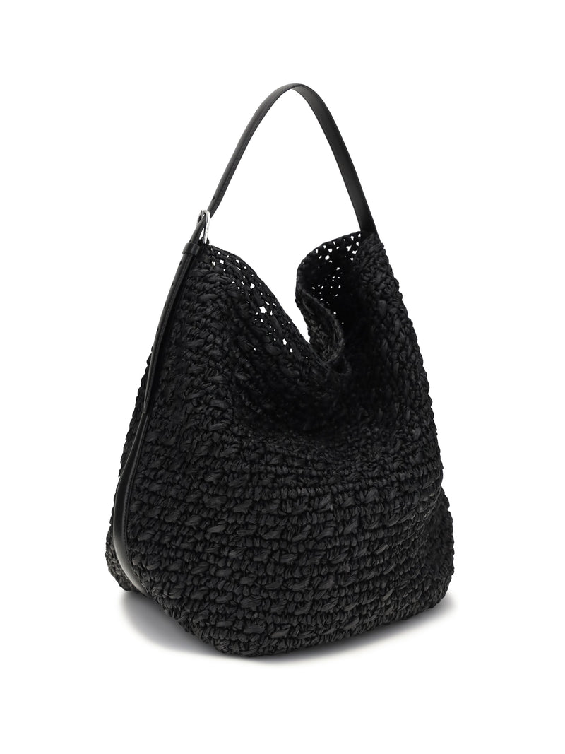 Toteme Paper Raffia Woven Shoulder Bag — Black