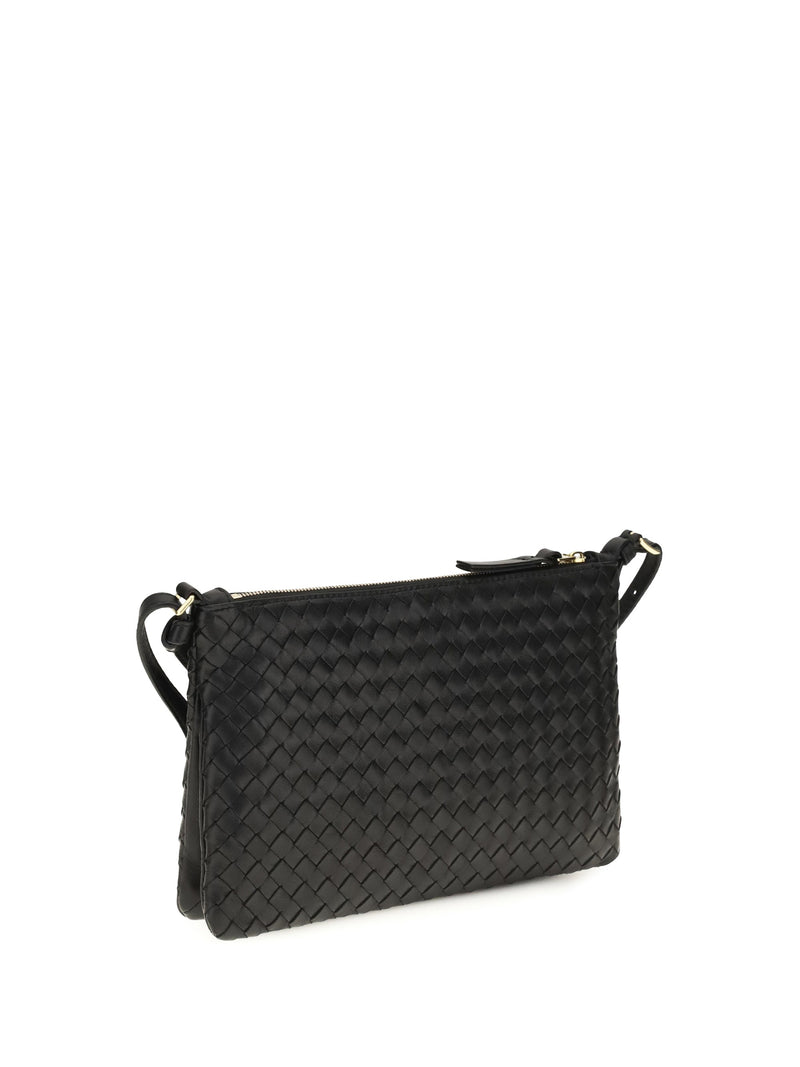 Bottega Veneta Intrecciato Shoulder Bag — Black Calf Leather