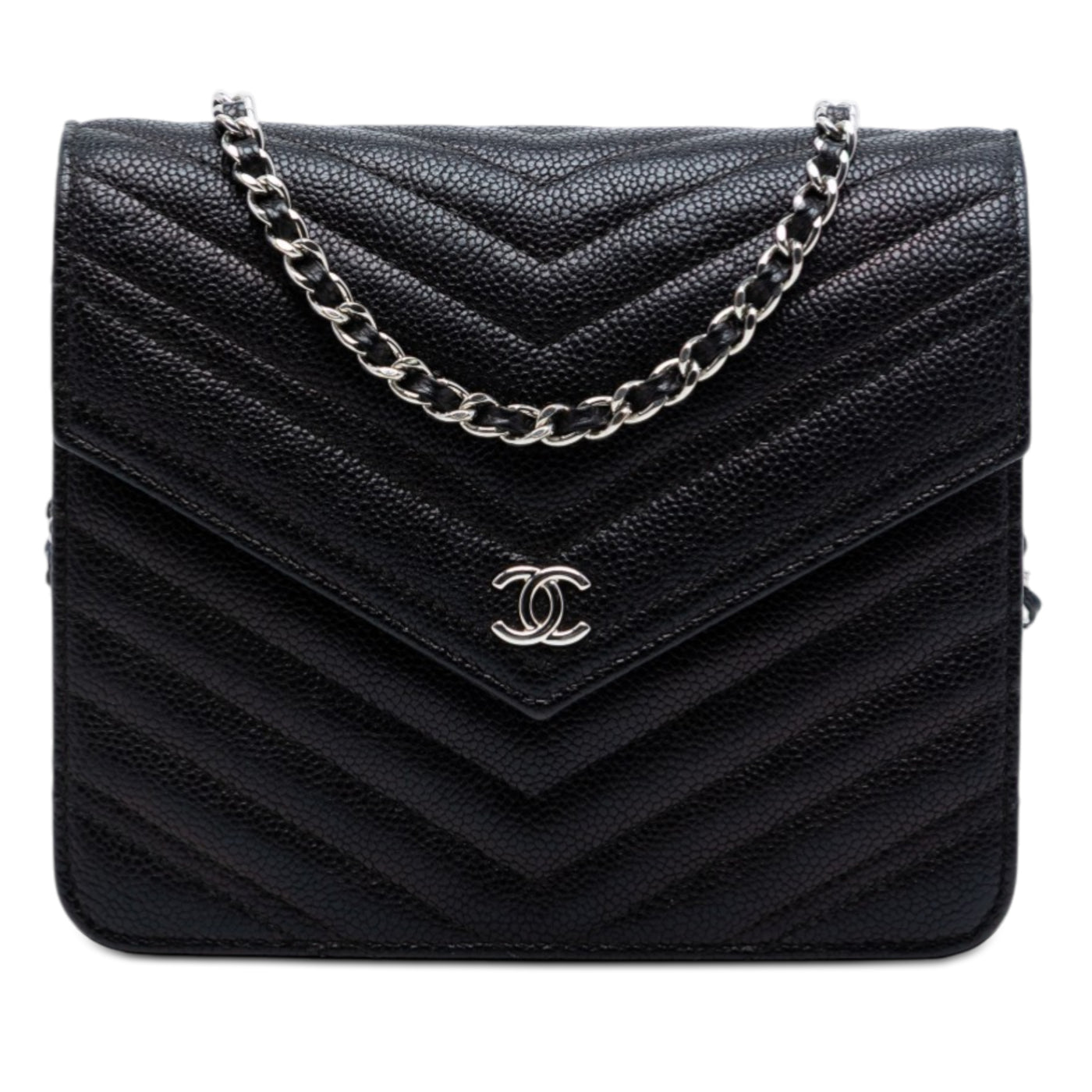 CC Chevron Caviar Square Wallet On Chain - Image 1