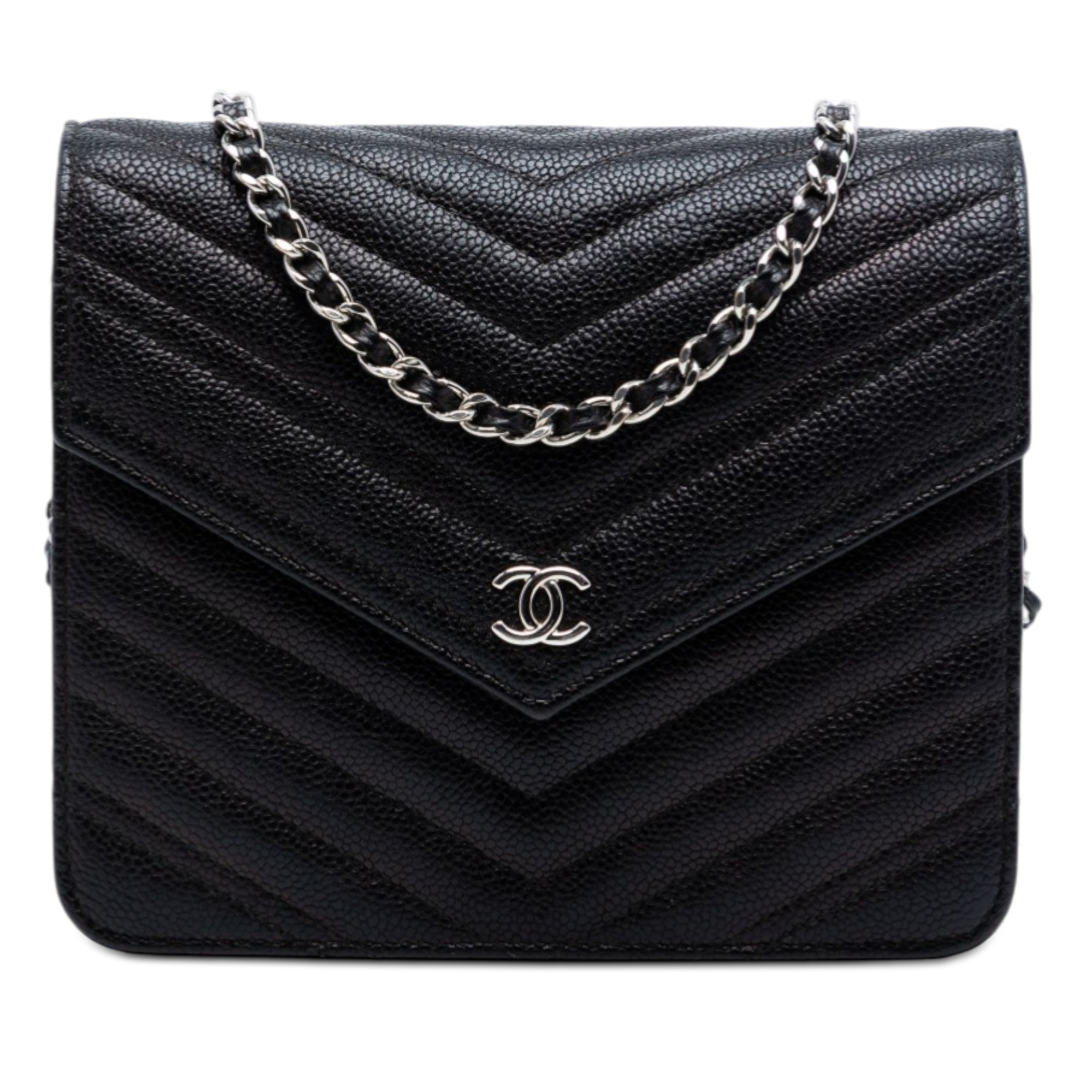 CC Chevron Caviar Square Wallet On Chain - Image 1