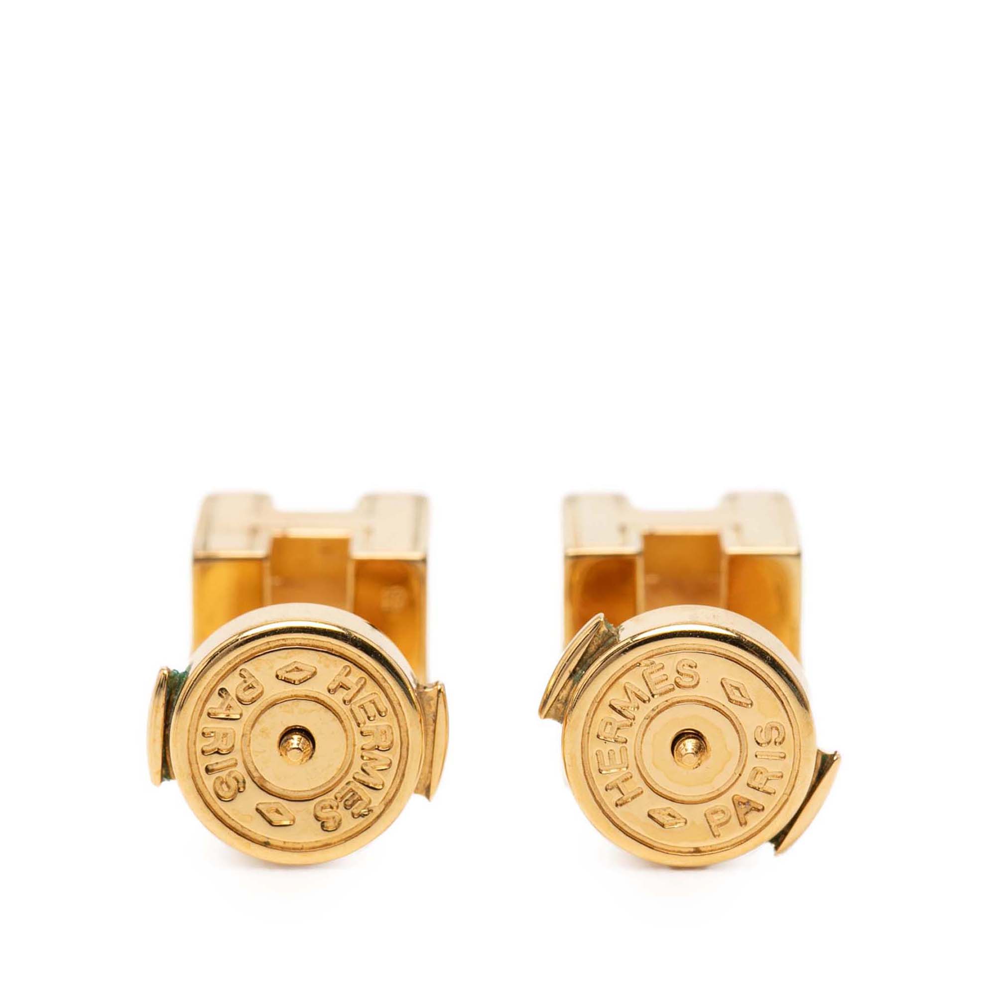 Gold Plated Enamel Cage dH Cube Push Back Earrings - Image 2
