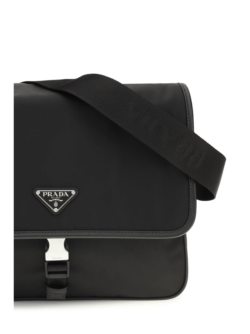 Prada Re-Nylon And Saffiano Leather Shoulder Bag — Black Recycled Polyamide