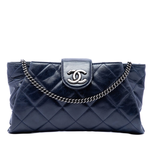Quilted Glazed Calfskin Coco Pleats Chain Clutch - Image 1