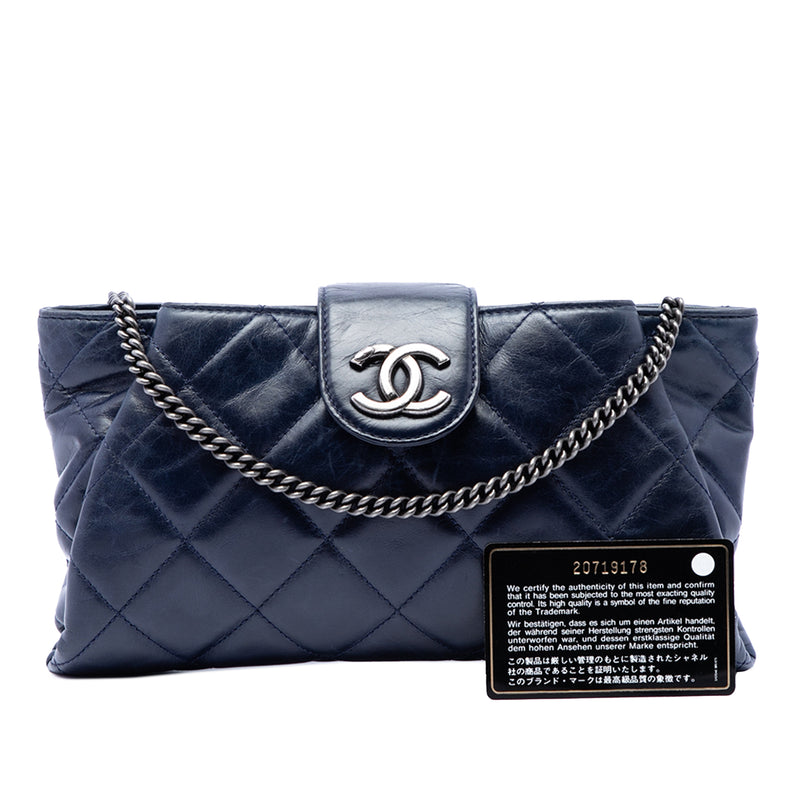 Quilted Glazed Calfskin Coco Pleats Chain Clutch - Image 7