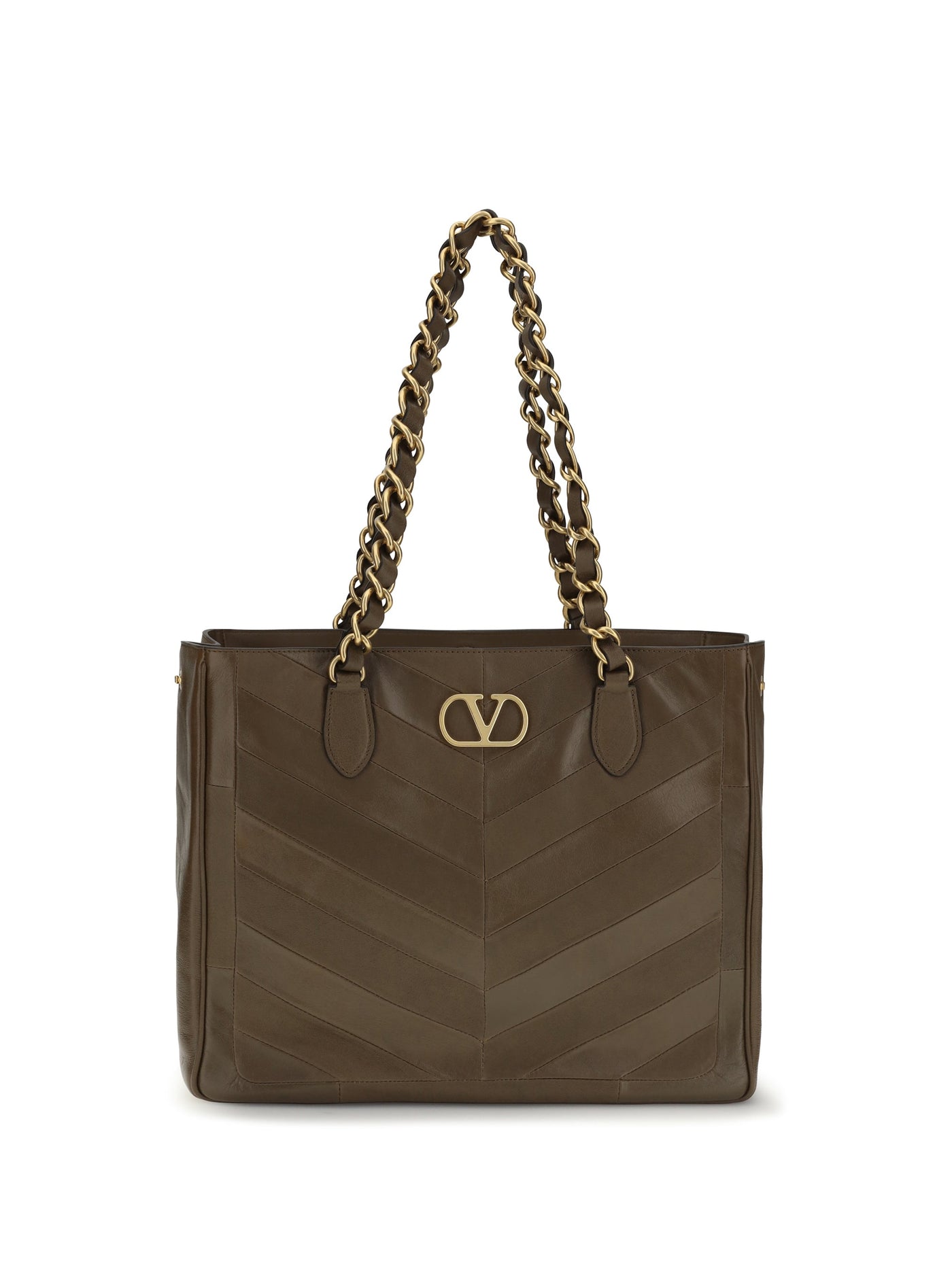 Valentino Garavani Laseine Chevron Shoulder Bag — Brown Calf Leather Bos Taurus