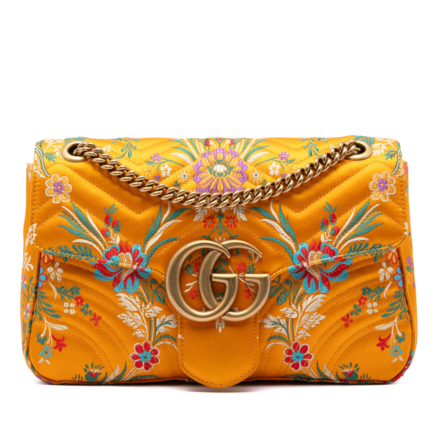 Large GG Marmont Matelasse Silk Embroidered Floral Shoulder Bag - Image 1