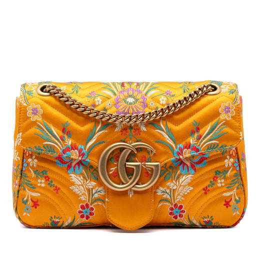 Large GG Marmont Matelasse Silk Embroidered Floral Shoulder Bag - Image 1
