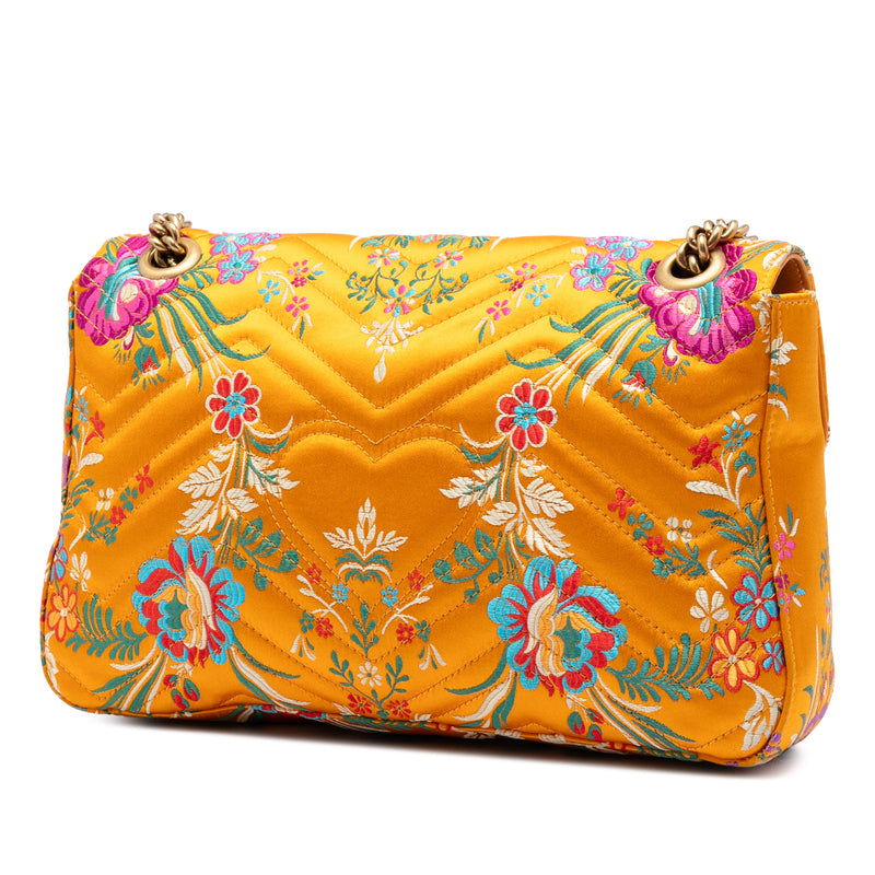Large GG Marmont Matelasse Silk Embroidered Floral Shoulder Bag - Image 2