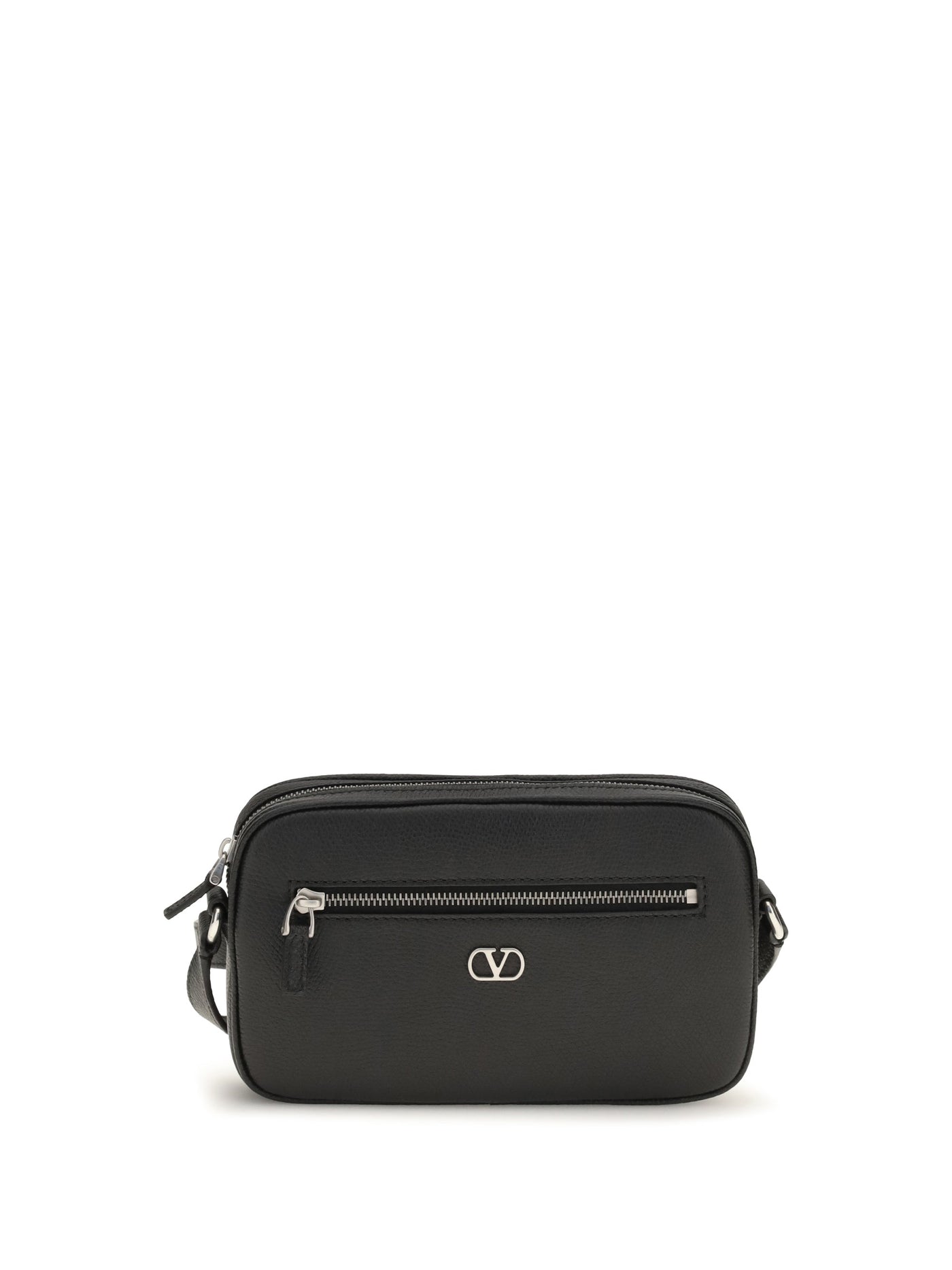 Valentino Garavani Grained Leather Vlogo Crossbody Bag — Black Calf Bos Taurus