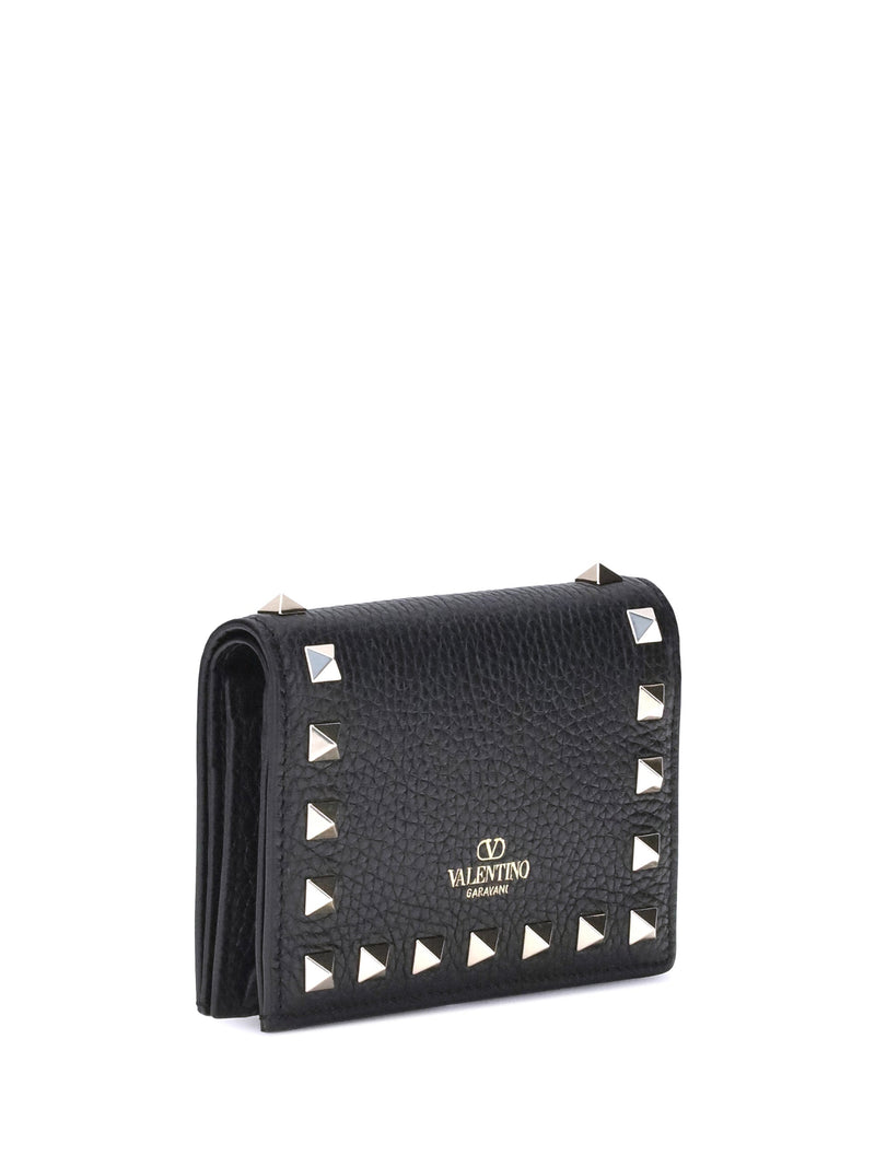 Valentino Garavani Rockstud Wallet — Black Calf Leather Bos Taurus